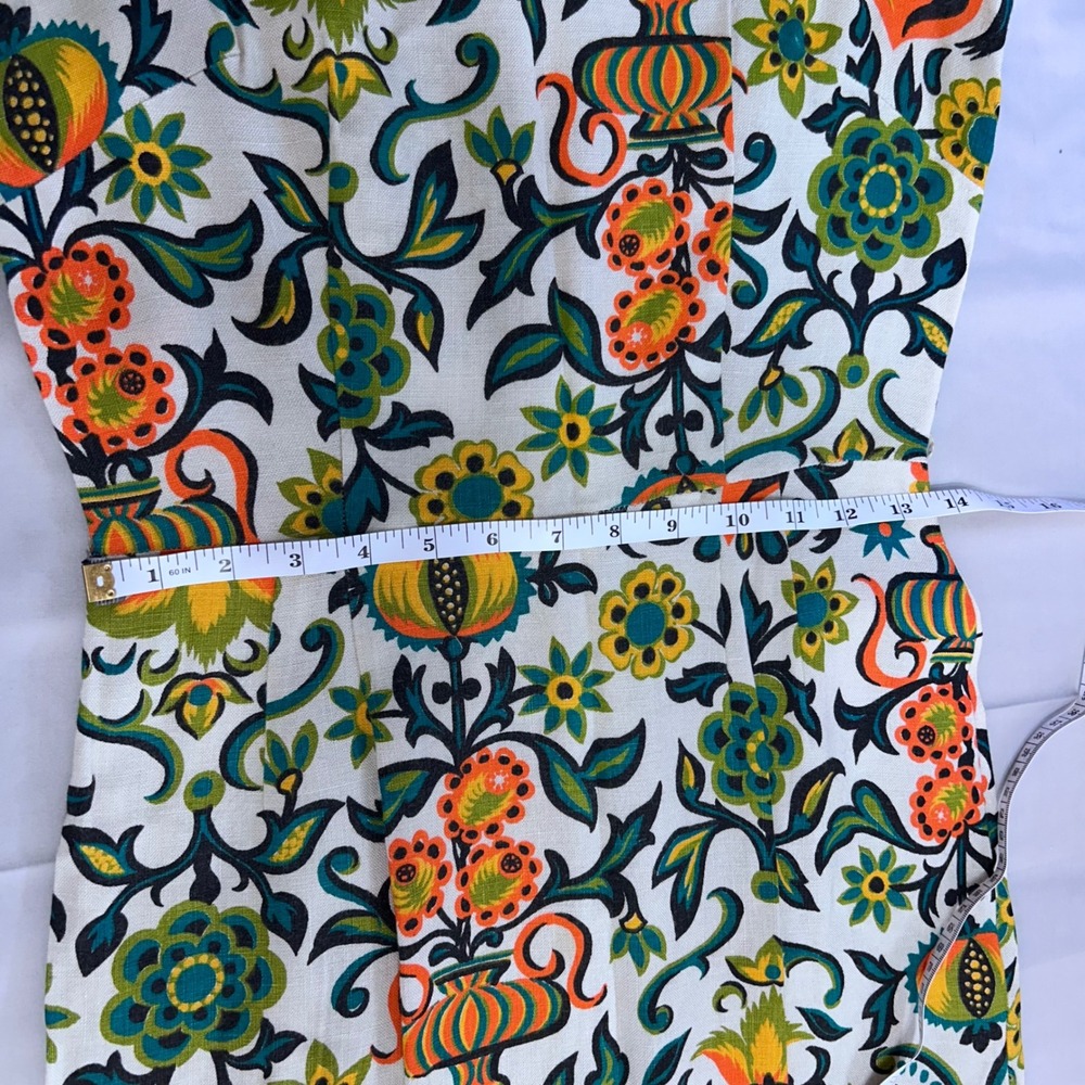 Vtg 60s Pacemaker Juniors Shift Dress Floral Folk Art Mod Cotton Sailcloth M - Picture 8 of 8